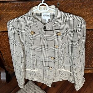 Armani Collezioni  hazelnut plaid mandarin collar semi-fitted blazer.8